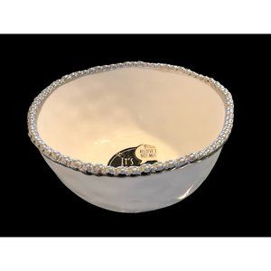 Pampa Bay Titanium Porcelain Salerno Small Serving Bowl White and Silver